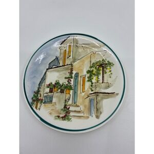 Skyros Designs Hand Painted Mediterranean Village Ceramic Art Plate 8 inch